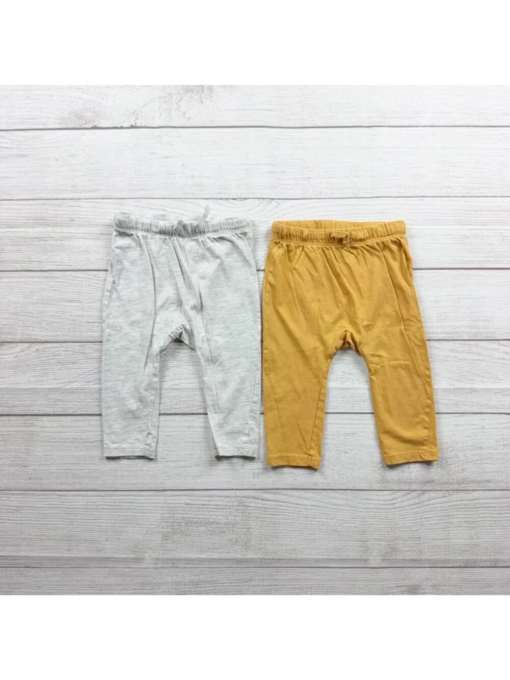 H&M Baby Elastic Waist Organic Cotton Pants 2 Pack Light Gray Yellow 9-12 Months